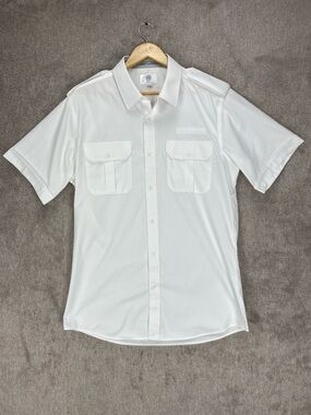 Murphy & Hartelius Pilot Uniform Shirt Men’s 17.5 White Short Sleeve Tapered Fit